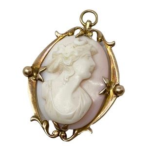 Antique 10K Gold Filled Cameo Brooch Pendant